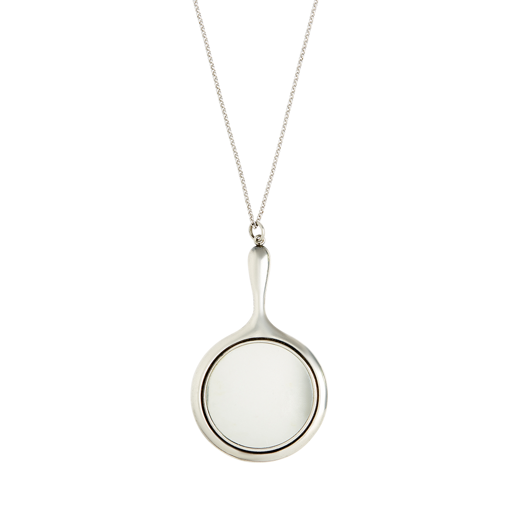 Art Deco Sterling Silver Hand Mirror Pendant Necklace, 1920s