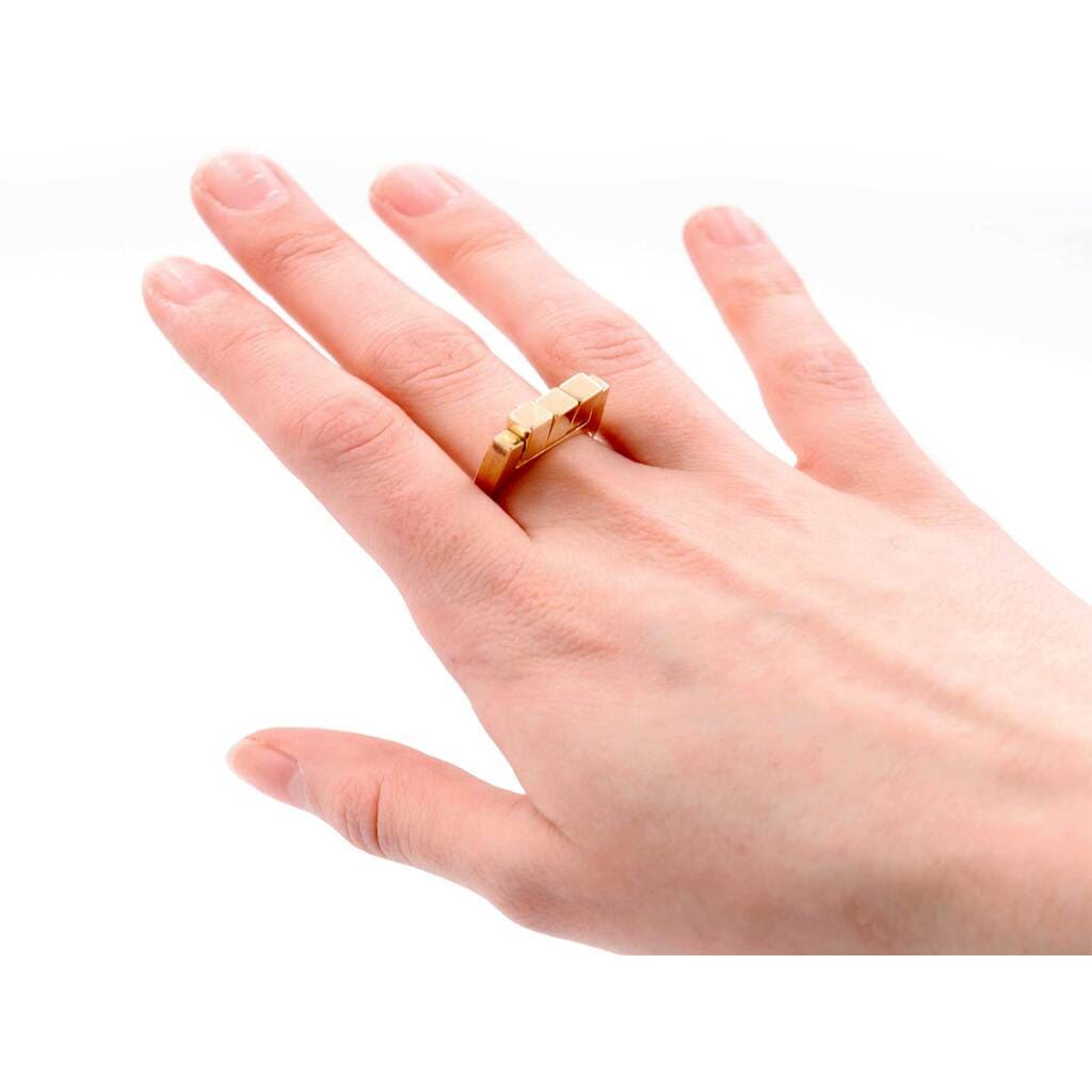 Hans Hansen, Denmark Modernist 14k Gold Kinetic Ring, 1970s