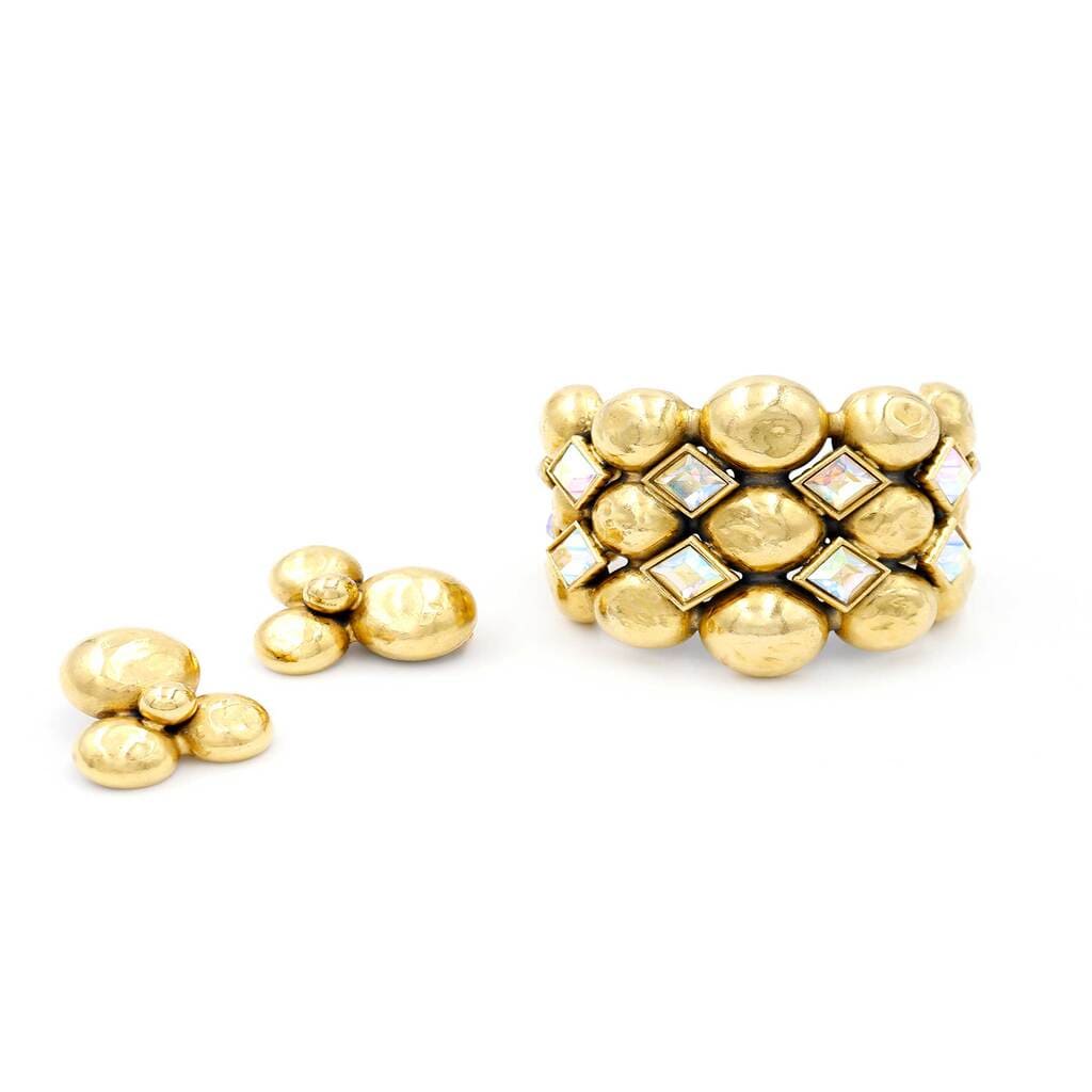 Yves Saint Laurent, Gold Plated Bubble Bracelet & Earrings Set