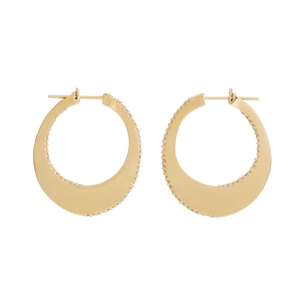 14ct Gold Diamond-Edged Flat Oval Hoop Earrings, 1980s
