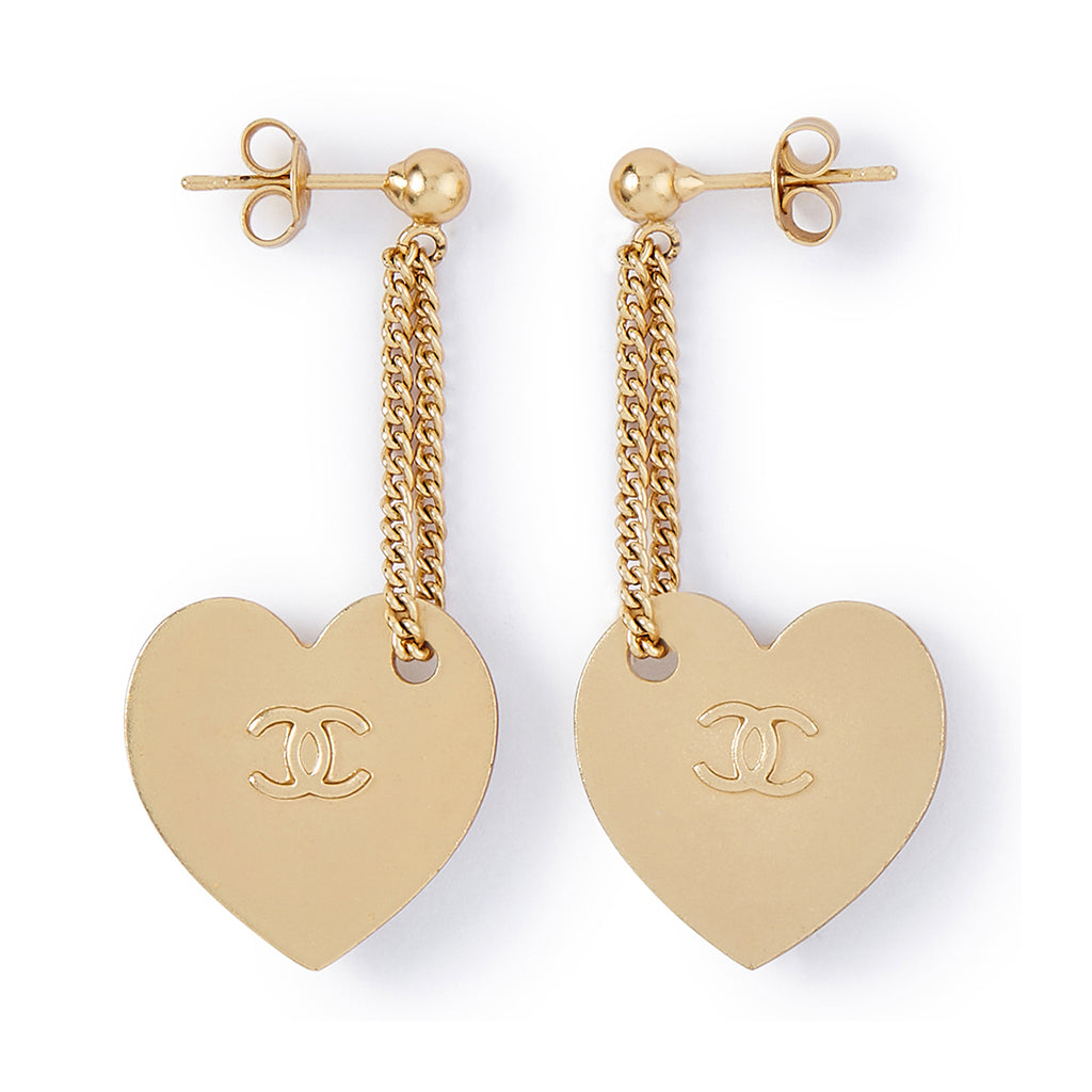 Vintage Chanel Gold Heart Dangle Earrings - Omnēque