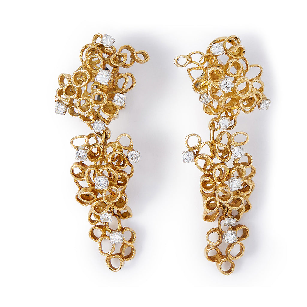 18ct Yellow Gold Day & Night Earrings with Diamond, 1970s