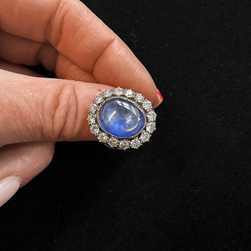 7 Carat Sapphire Cabochon and Diamond Cluster Ring