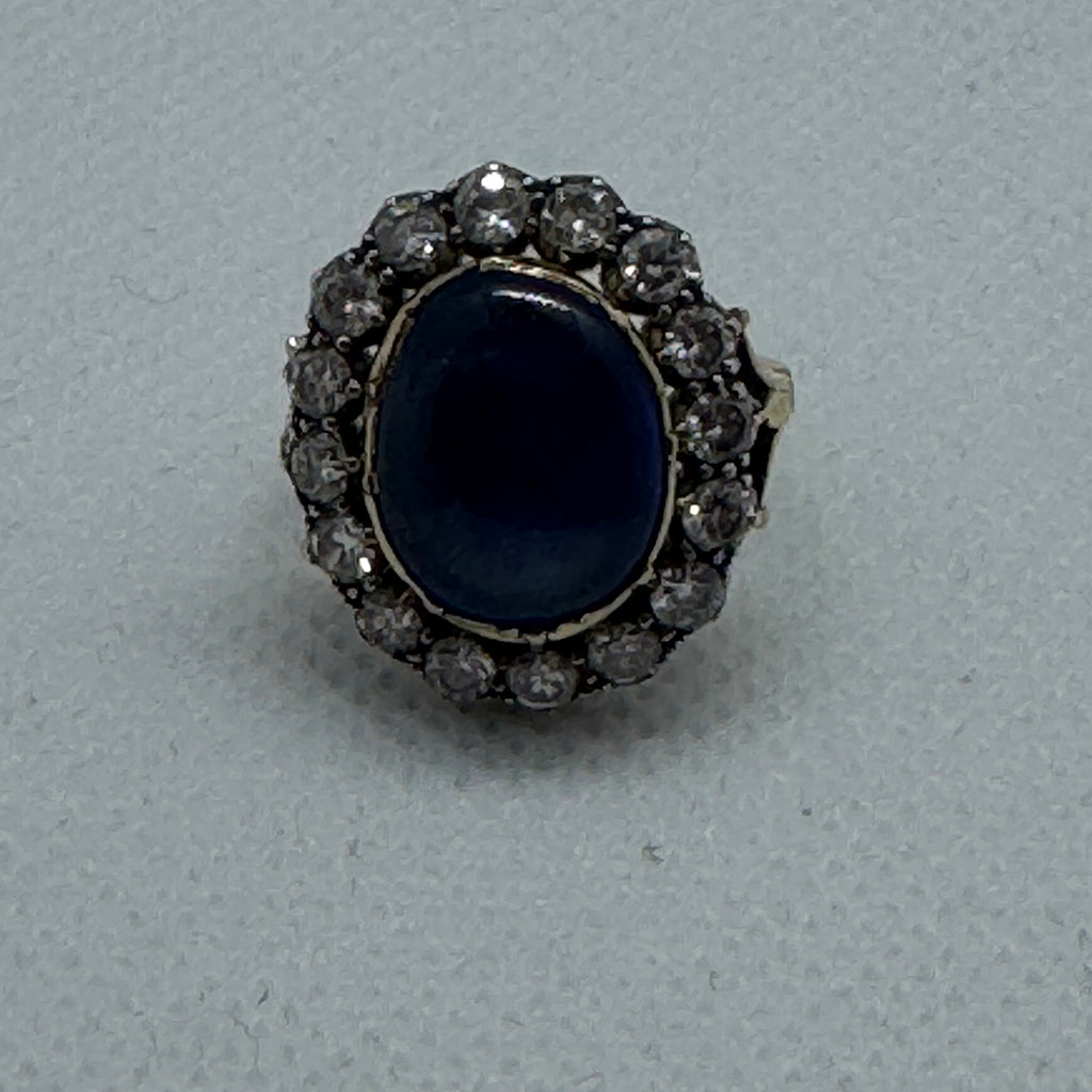 7 Carat Sapphire Cabochon and Diamond Cluster Ring