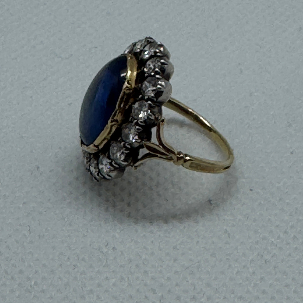 7 Carat Sapphire Cabochon and Diamond Cluster Ring