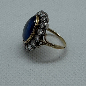 7 Carat Sapphire Cabochon and Diamond Cluster Ring