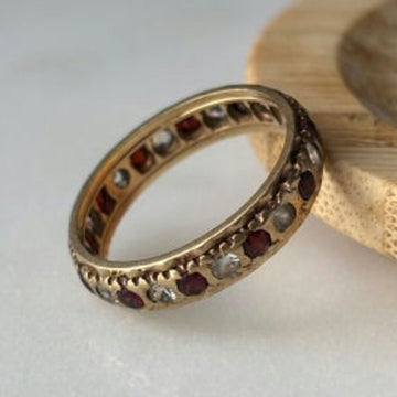 9ct Gold Garnet and Clear Stone Eternity Ring