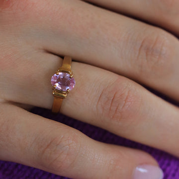 9ct Yellow Gold Pink Sapphire Oval Solitaire Ring