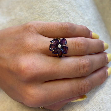 Diamond and carved Amethyst ring
