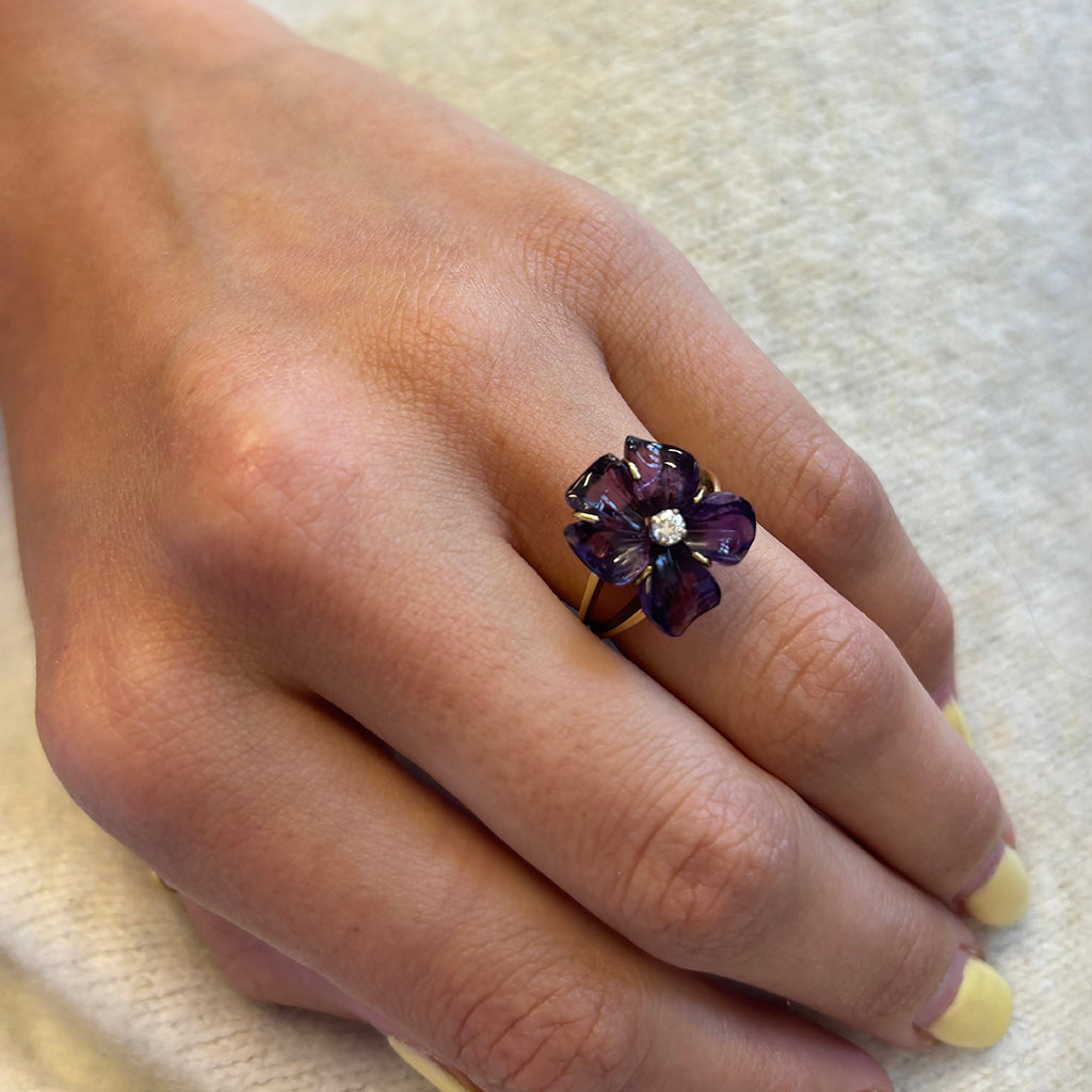 Diamond and carved Amethyst ring