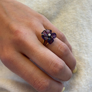 Diamond and carved Amethyst ring