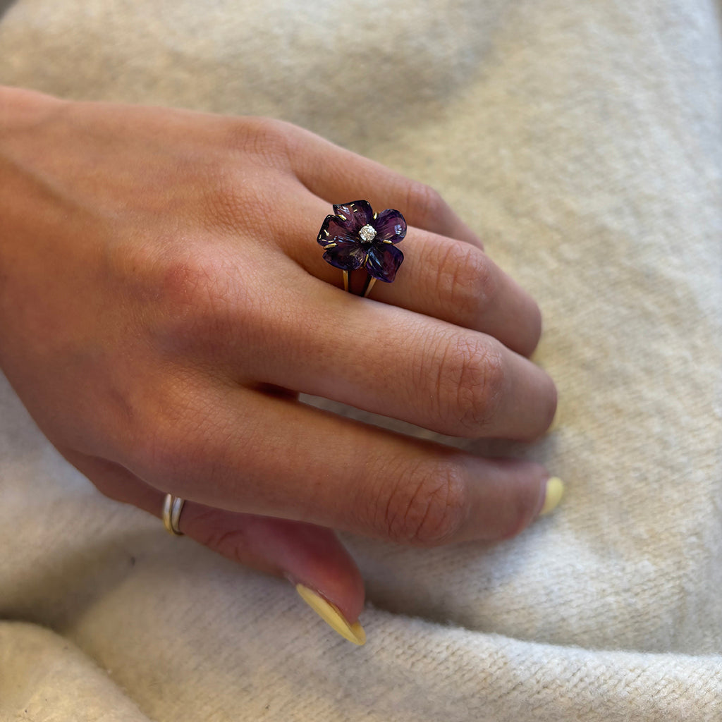 Diamond and carved Amethyst ring