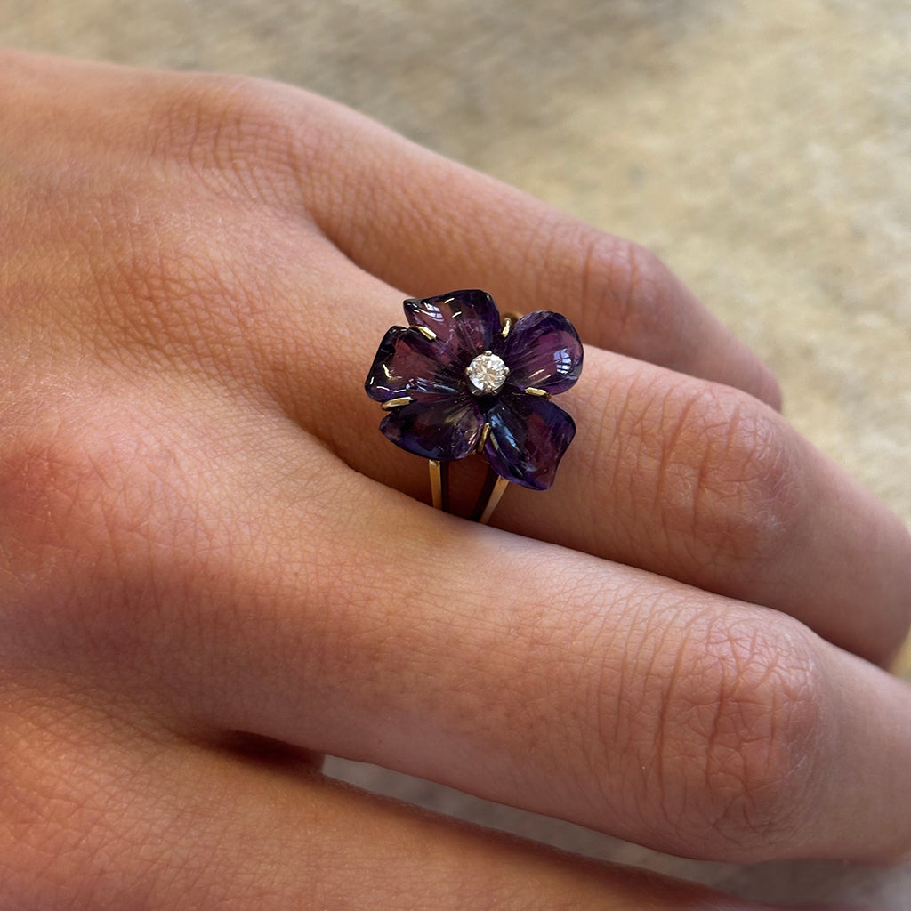 Diamond and carved Amethyst ring