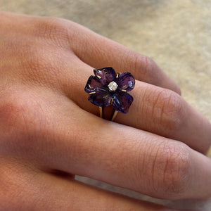 Diamond and carved Amethyst ring