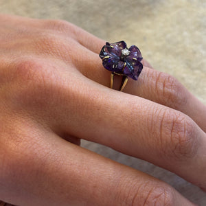 Diamond and carved Amethyst ring