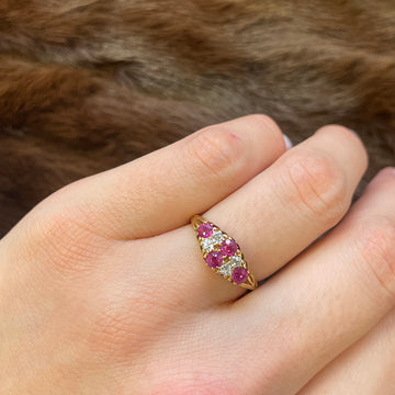 Antique 1901 Pink Sapphire and Diamond Ring in 18ct Yellow Gold