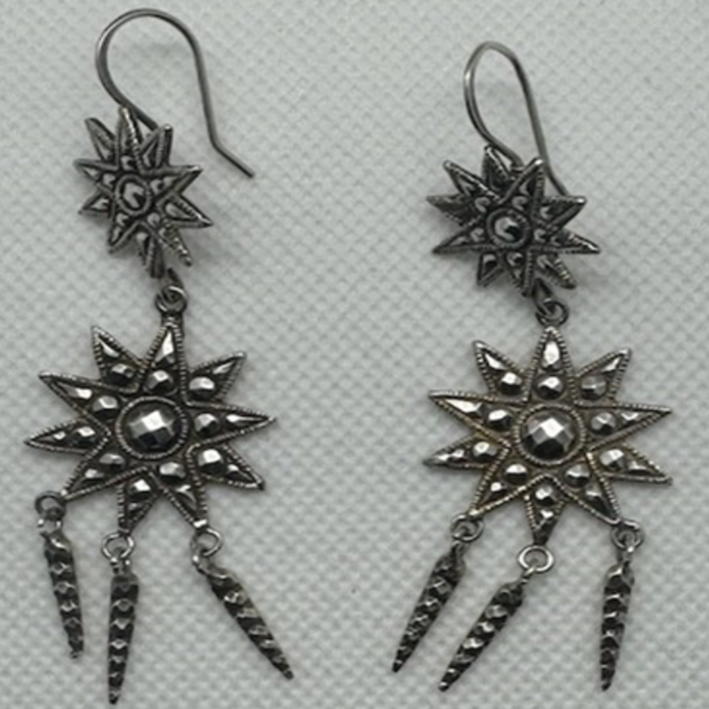 Antique Silver Star Drop Earrings