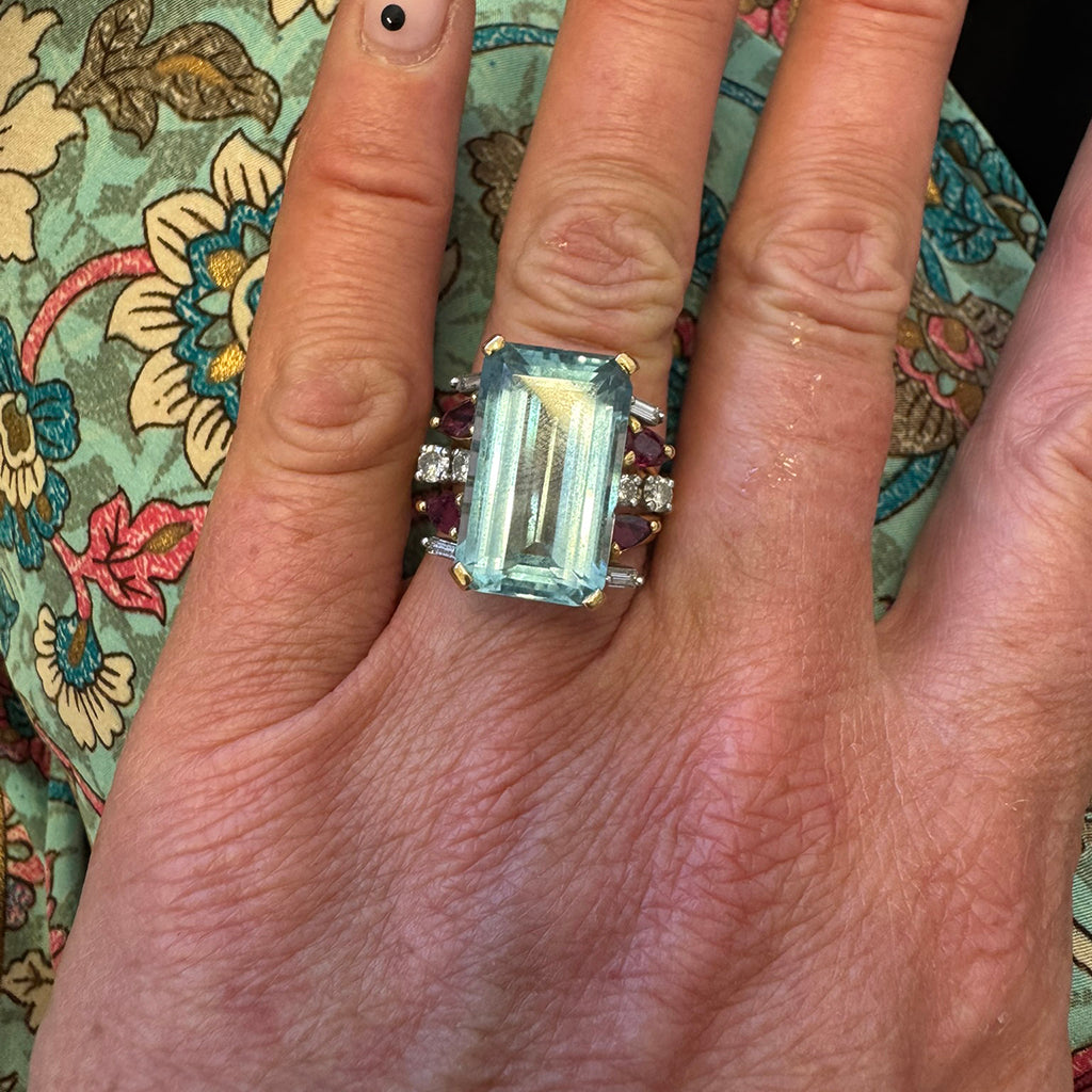 Aquamarine, Ruby and Diamond Ring, 1950s