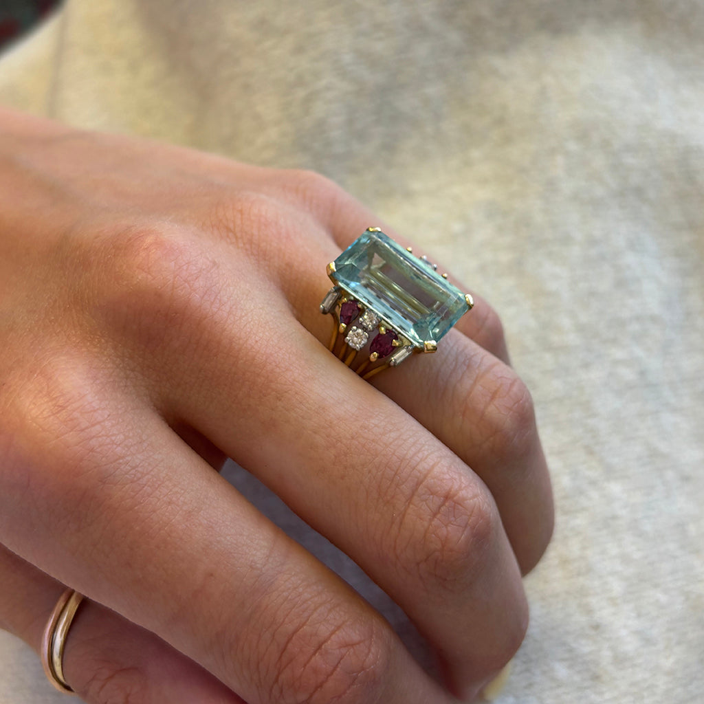 Aquamarine, Ruby and Diamond Ring, 1950s