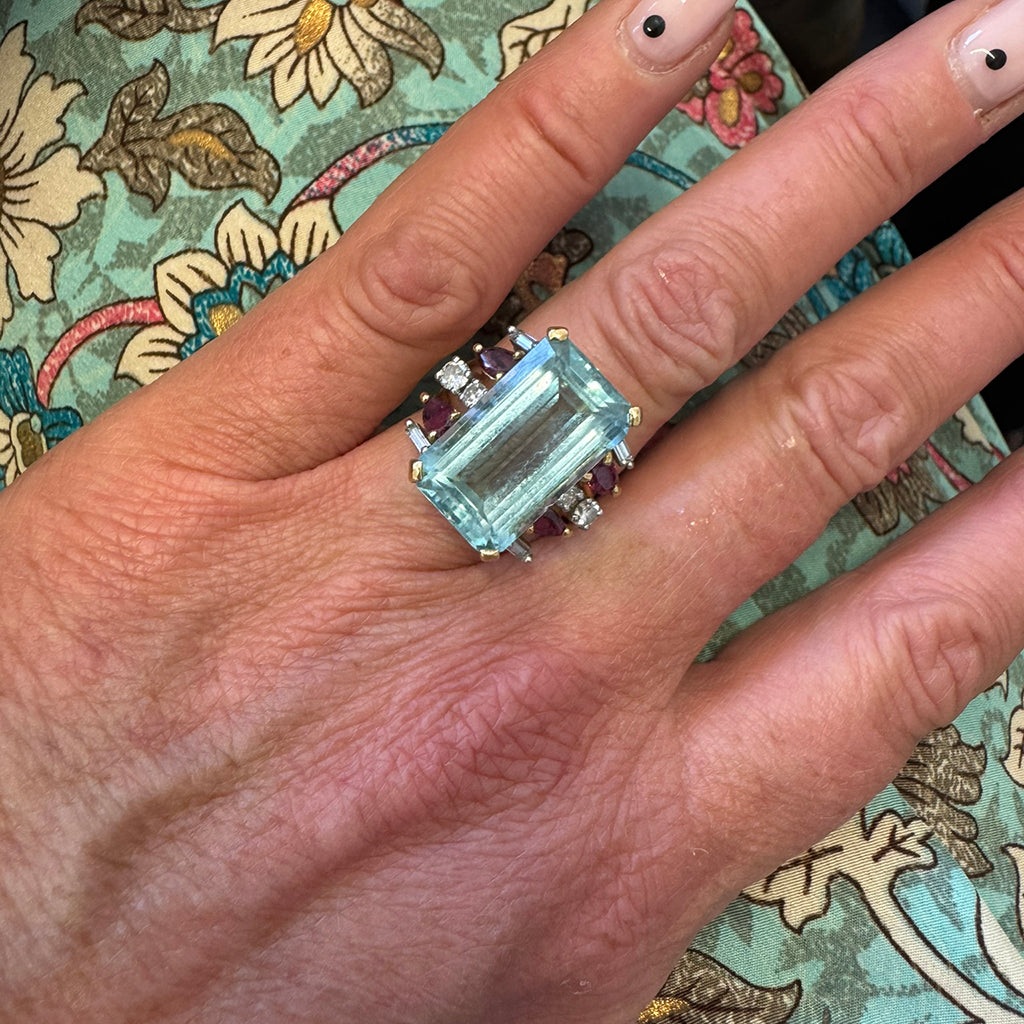 Aquamarine, Ruby and Diamond Ring, 1950s