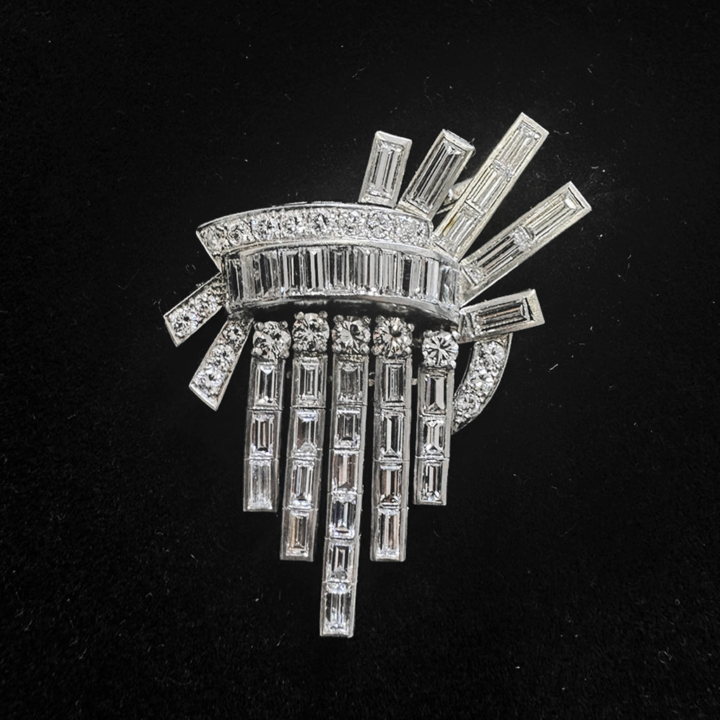 Art Deco Diamond Brooch (Fan / Sunburst)