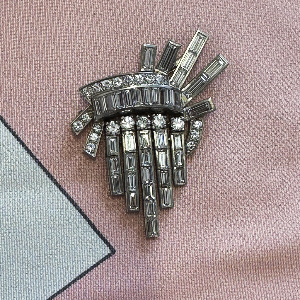Art Deco Diamond Brooch (Fan / Sunburst)