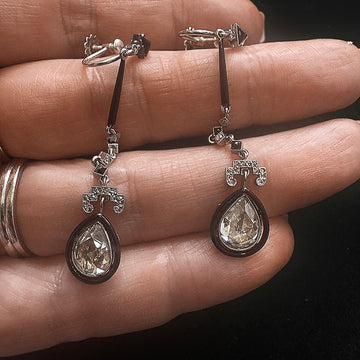 Art Deco Diamond and Enamel Drop Earrings