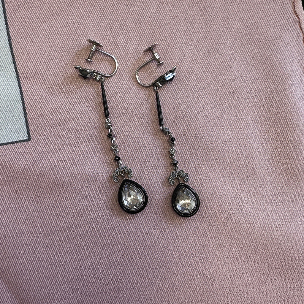 Art Deco Diamond and Enamel Drop Earrings