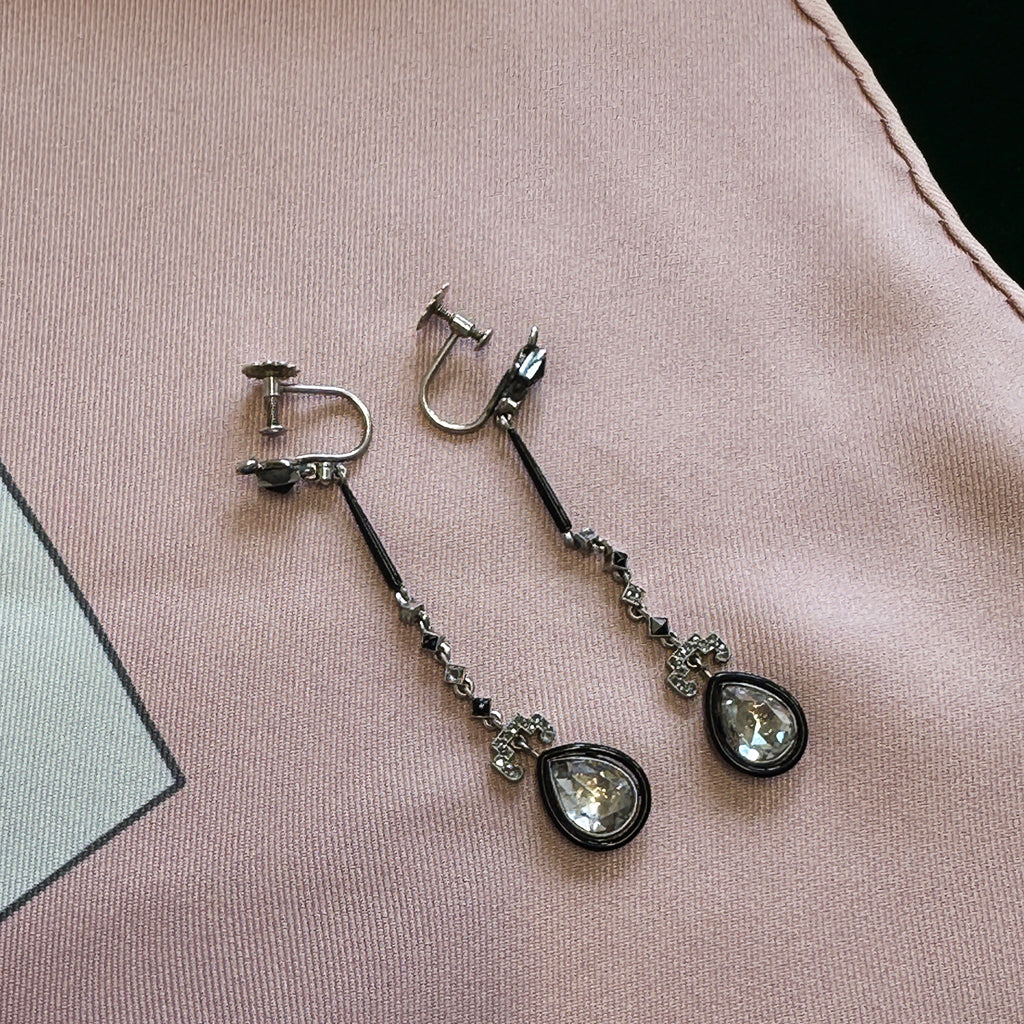 Art Deco Diamond and Enamel Drop Earrings