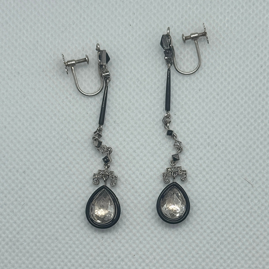 Art Deco Diamond and Enamel Drop Earrings