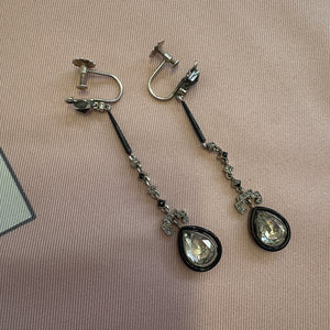 Art Deco Diamond and Enamel Drop Earrings