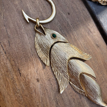 Napier Gold-Plated Articulated Fish on Hook Pendant Necklace – 1970s