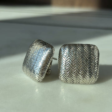 Tiffany & Co. Angela Cummings Sterling Silver Basket Wave Square Earrings