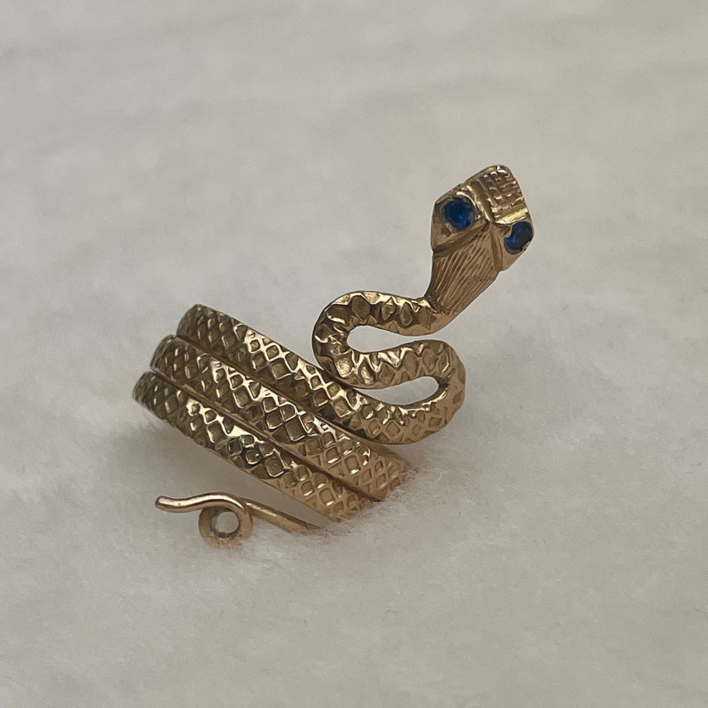 Bespoke 18ct Yellow Gold Snake Ring with Sapphire Eyes