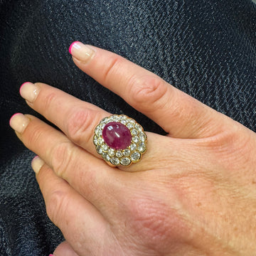 Cabochon Ruby and Diamond Double Cluster Ring