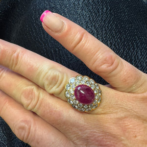 Cabochon Ruby and Diamond Double Cluster Ring