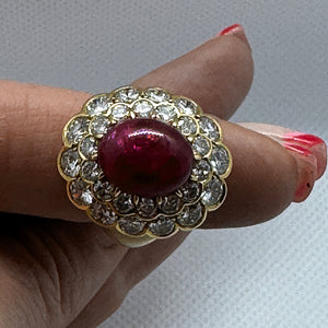 Cabochon Ruby and Diamond Double Cluster Ring
