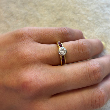 Diamond Ring Purple Enamel Gold Vintage, 1980