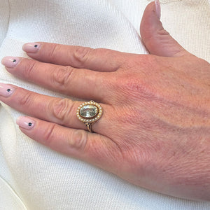Edwardian Aquamarine and Pearl Cluster Ring