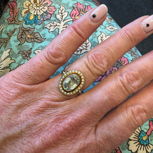 Edwardian Aquamarine and Pearl Cluster Ring