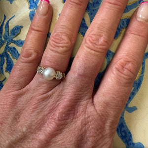 Edwardian Natural Pearl and Diamond Three-Stone Ring
