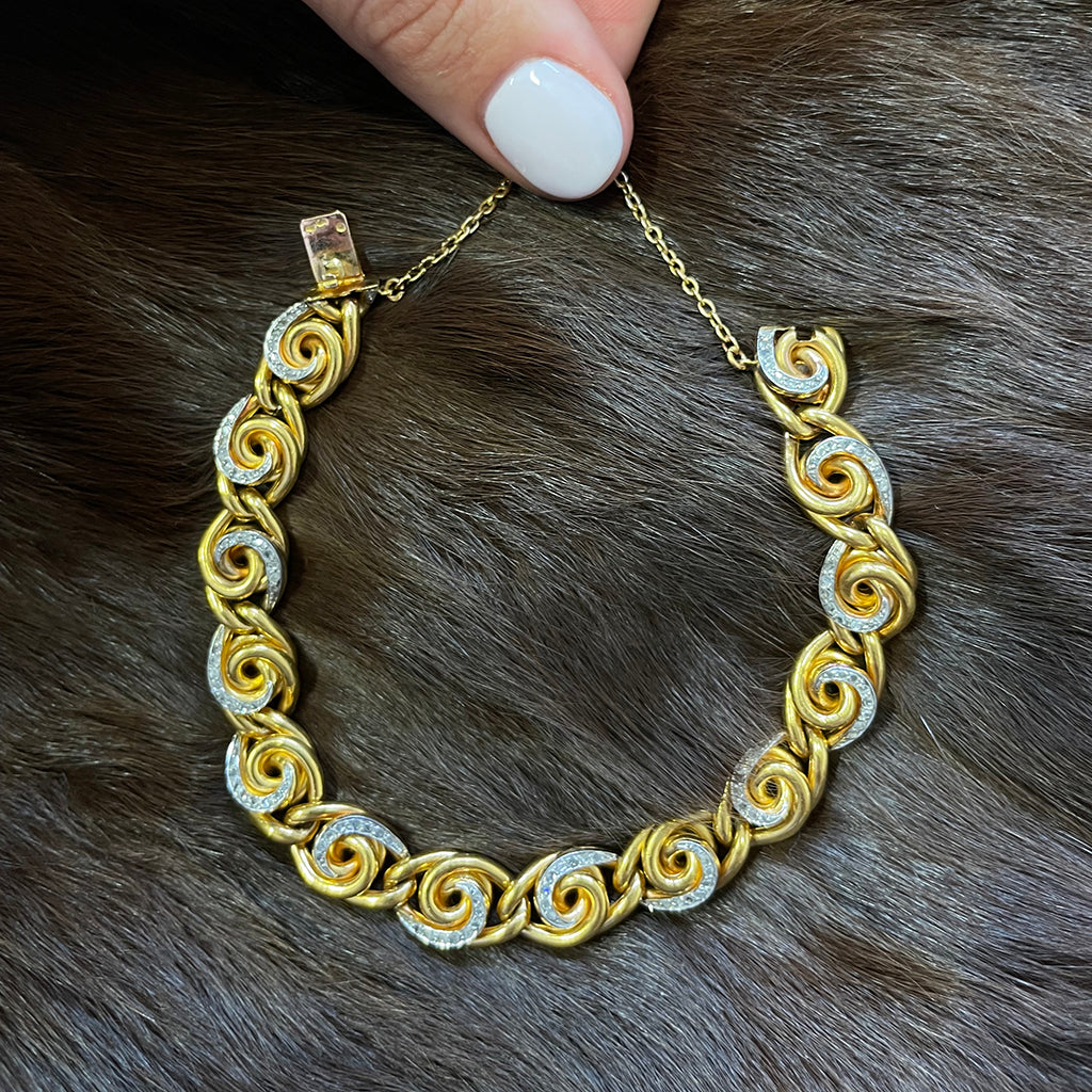 French Art Nouveau 18ct Gold Diamond Bracelet, Circa 1880