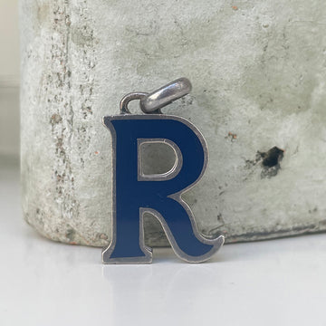 Gucci Blue Enamel and Silver Letter R Initial Pendant, 1970s