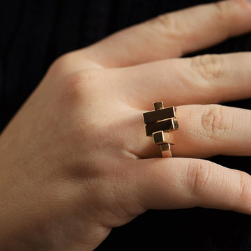 Hans Hansen, Denmark Modernist 14k Gold Kinetic Ring, 1970s