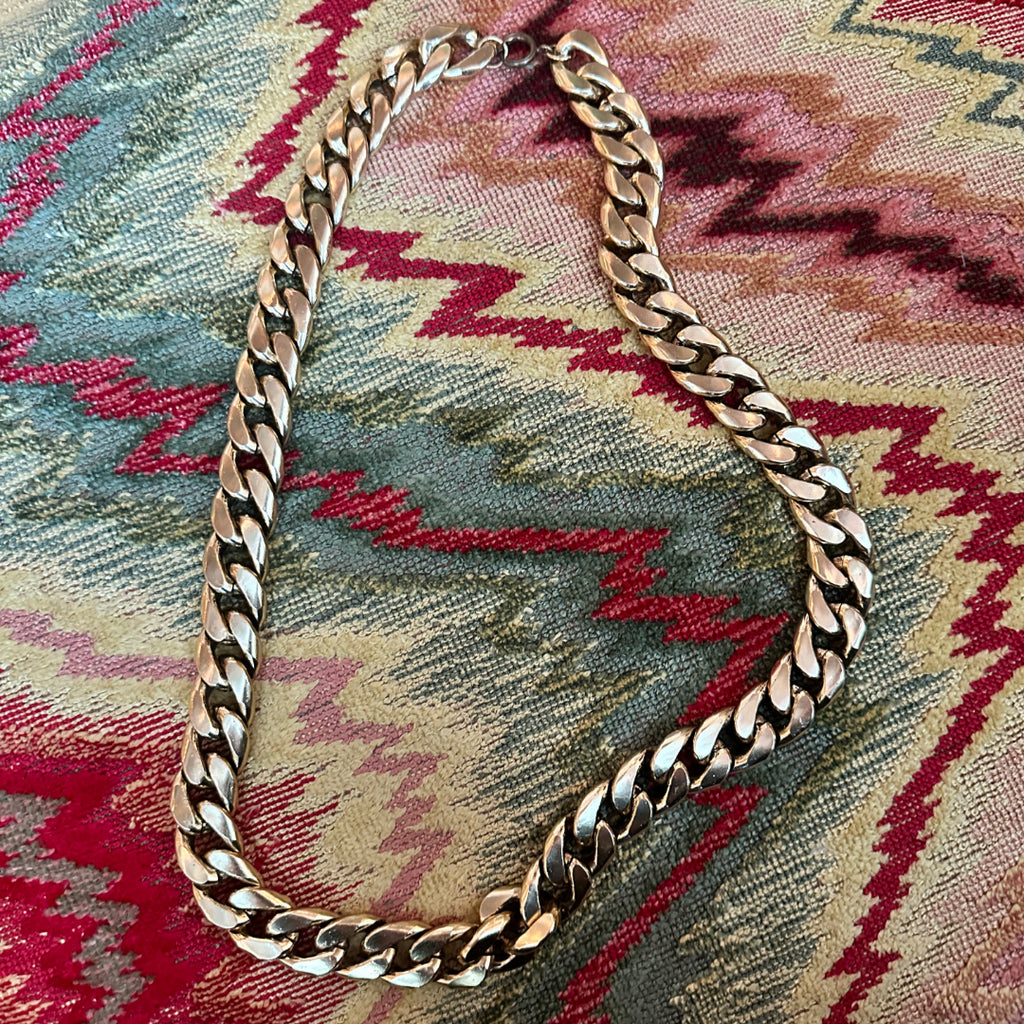 Long Gold Tone Cuban Chain Necklace