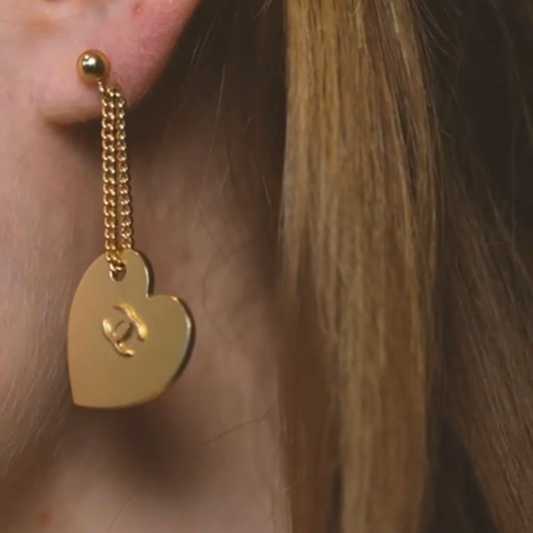 Vintage Chanel Gold Heart Dangle Earrings