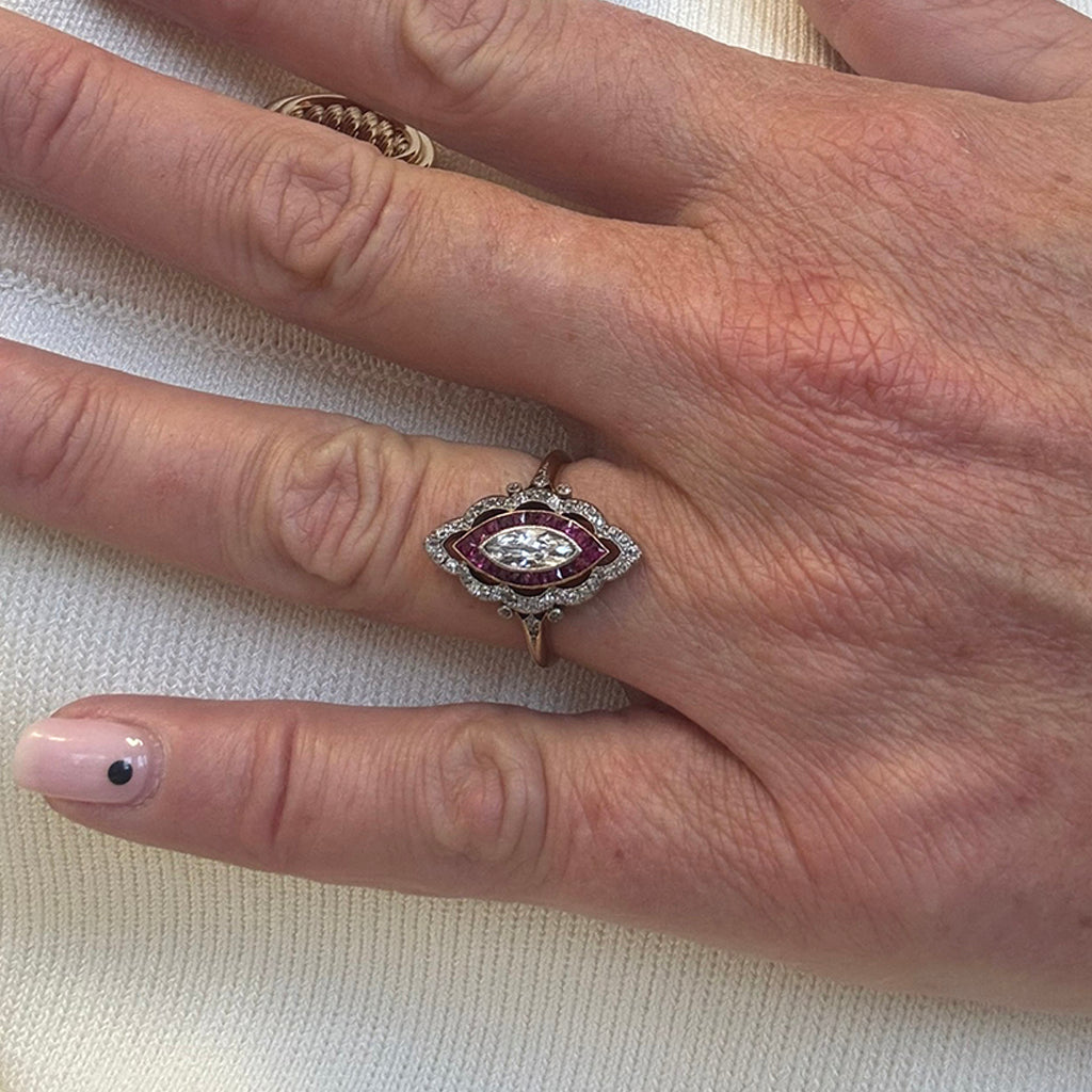 Marquise Ruby and Diamond Antique Ring, 1910