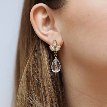 Napier Gold-Tone & Crystal Drop Pierced Earrings – 1980s/1990s