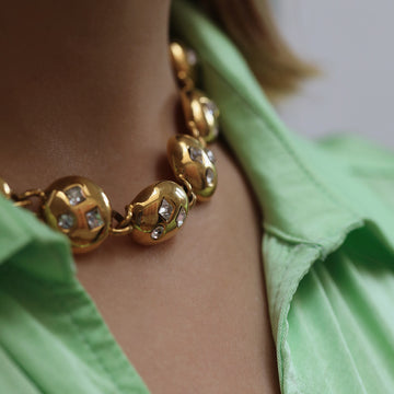 Napier Vintage Gold Toned Collar Necklace With Rhinestones, 1990s