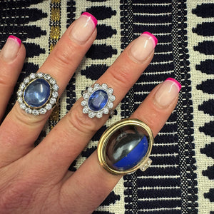 Oval Heated Ceylon Sapphire Platinum Ring, Deco Style